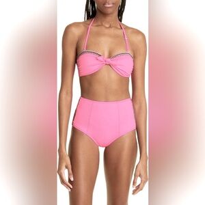 Lemlem Coral Lena Bandeau Top and High Waist Bottom Bikini Set size Large